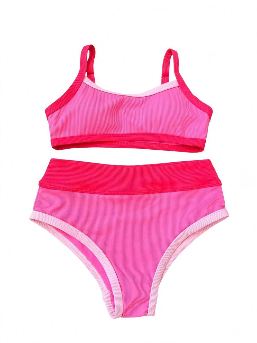NEW FEATHER 4 ARROW girls retro ringer bikini in pink sunset